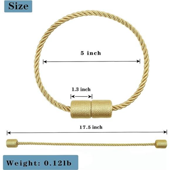 4 Pack Gold Strong Magnetic Curtain Tiebacks Outdoor Elegant Decorative TieBacks - Picture 3 of 6